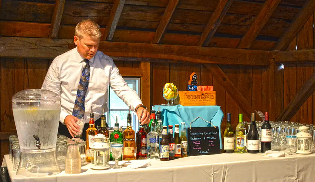 Paul Weber bartending a wedding